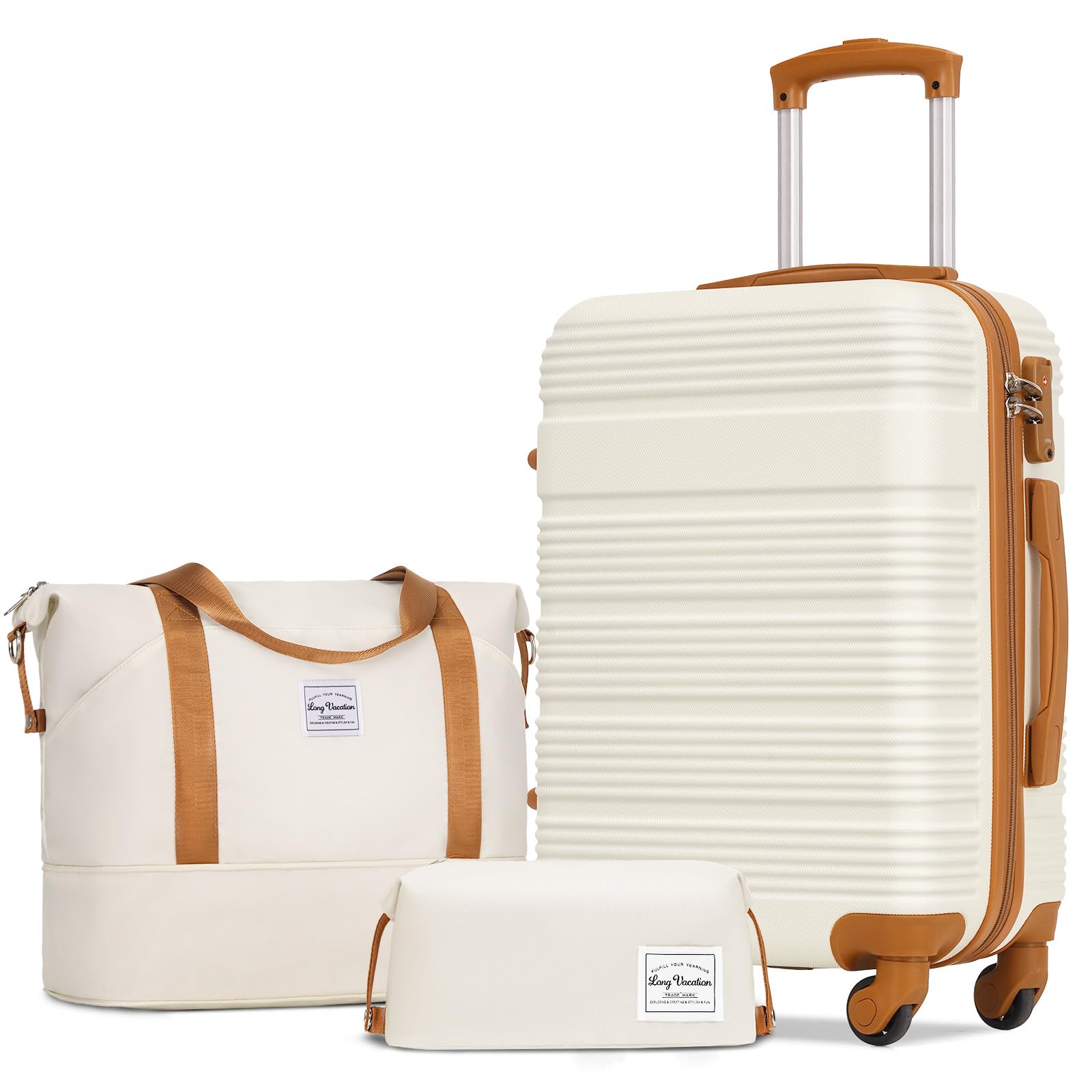 LONG VACATION 3 Piece Carry On Luggage 20 Inch Carryon Suitcase with Spinner Wheels, ABS+PC Hardshell Suitcase set with TSA Lock & YKK Zipper