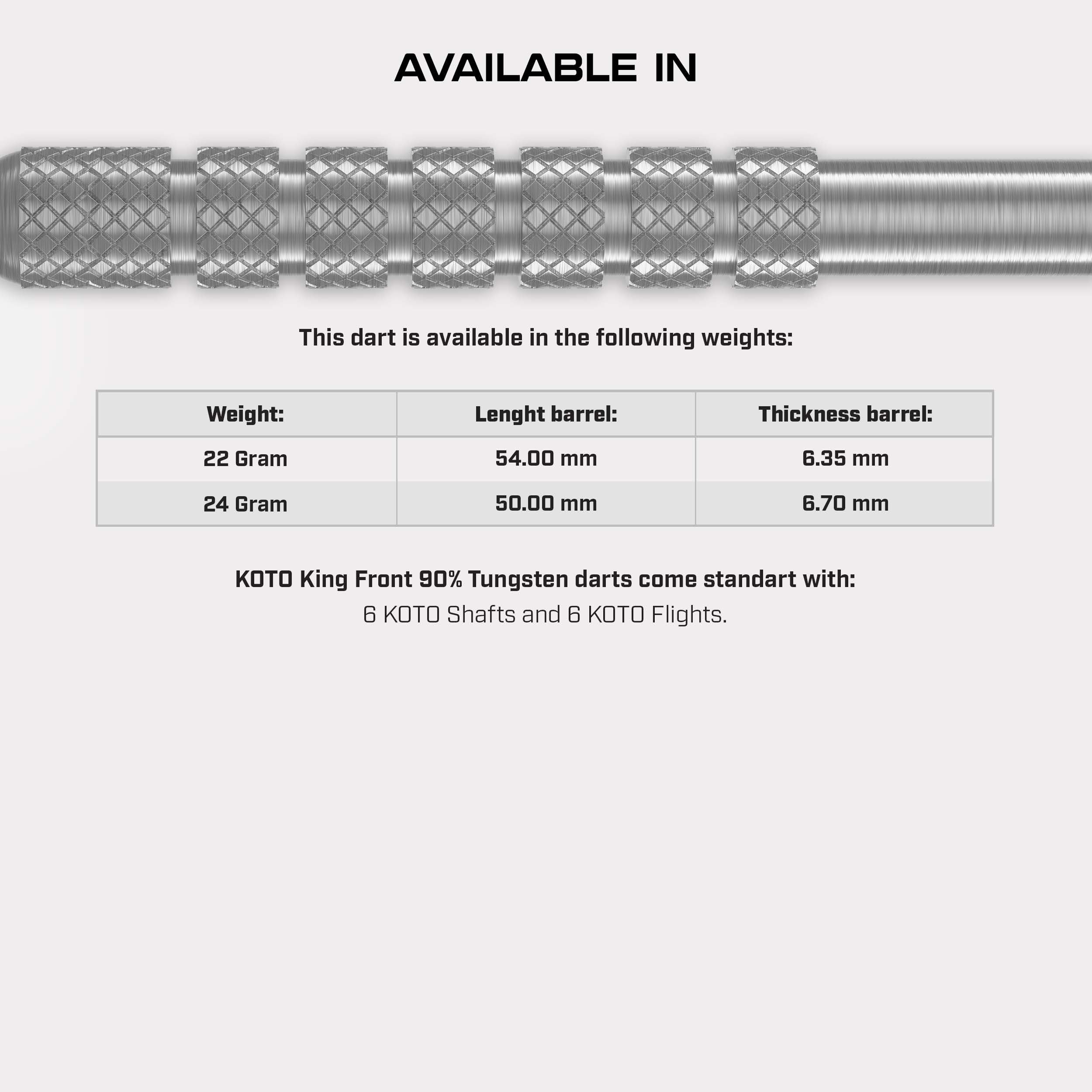 KOTO - King Front, 90% Tungsten Darts, 24G, Argento, Freccette Set Straight