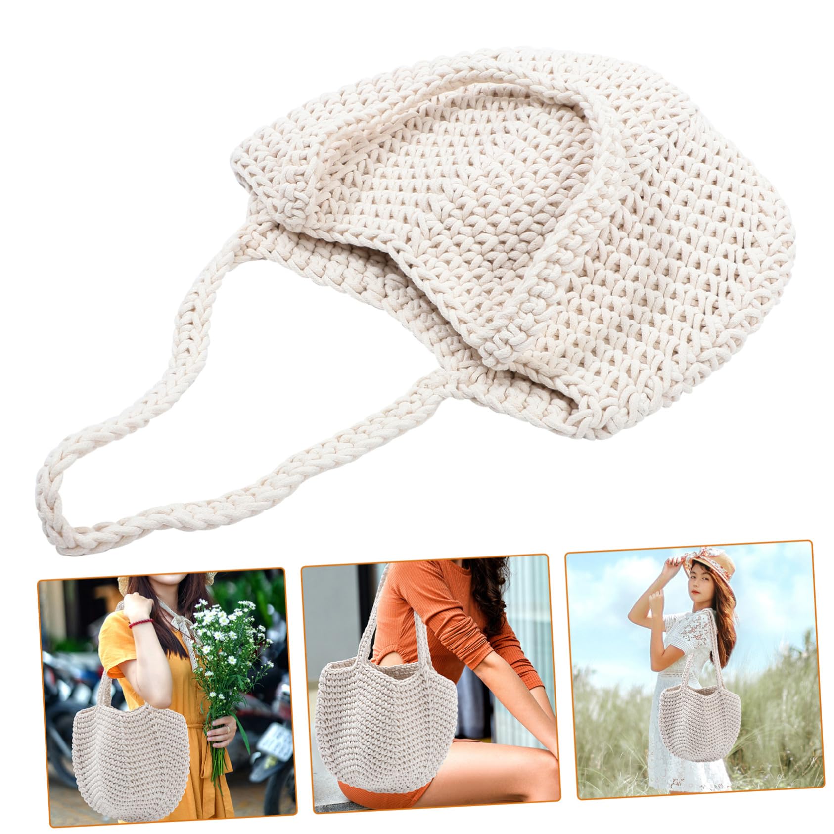 ifundom Borsa Intrecciata da Donna in Corda di Cotone Bianco Grande Capacità e Resistente, Stile alla Moda per Spiaggia e Matrimoni