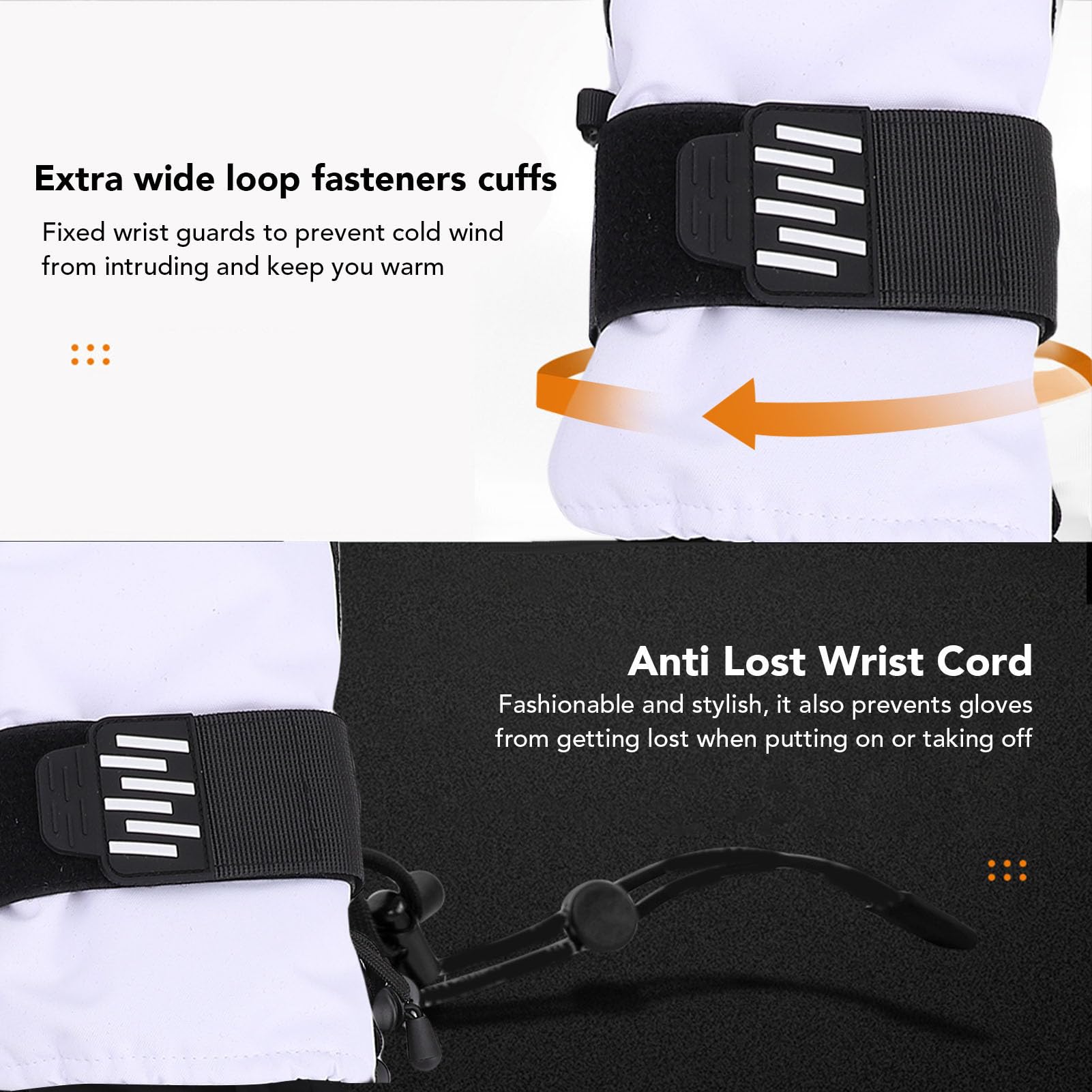 FILFEEL Manoplas de esquí para Hombres y Mujeres – Térmicos de Snowboard Resistentes Al Viento y a la Nieve con Interiores de 5 Dedos, Palma de EVA Muñequeras – /Blanco