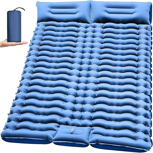 Colchoneta doble para acampar Colchoneta de dormir autoinflable de 4 pulgadas con almohada integrada y bomba de pie, almohadilla de campamento