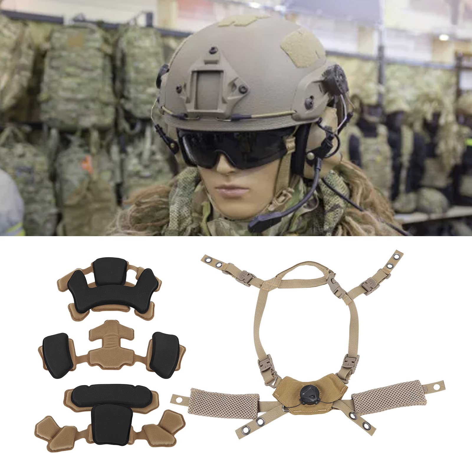 Système de Suspension à Cadran pour Casque Tactique Mentonnière pour ACH, pour Mich, pour Team Wendy, pour FMA, avec Coussinets Souples et Confortables Vis de Fixation Accessoire