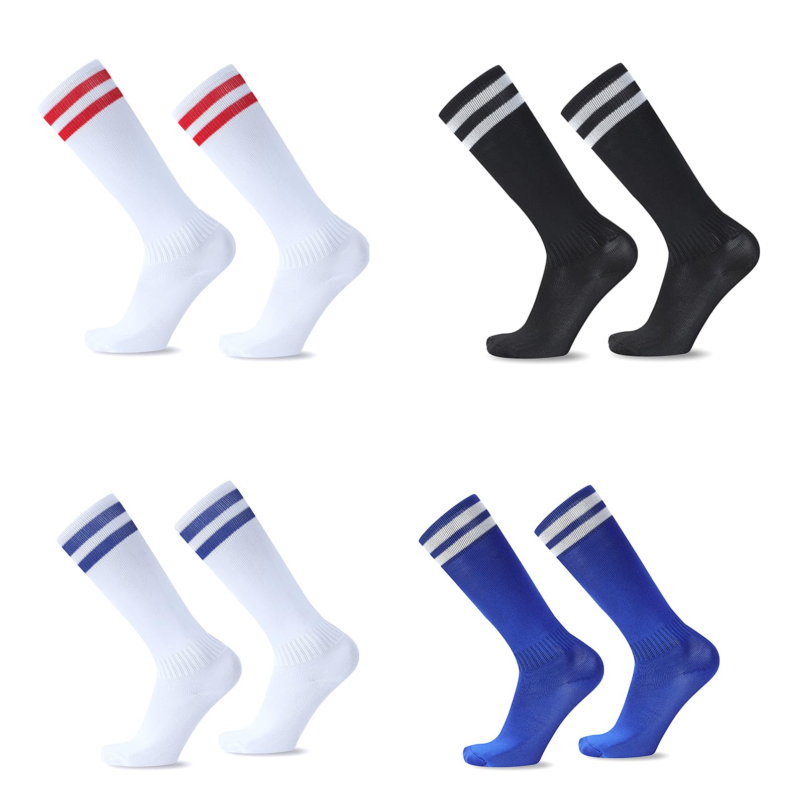 ZYKORT 4 Pares Calcetines Fútbol para Niños, Medias Futbol Niños y Niñas, 5-12 Años Calcetines de Deporte Largos para Fútbol, Baloncesto, Correr, Adolescentes Calcetines Elásticos de Entrenamiento