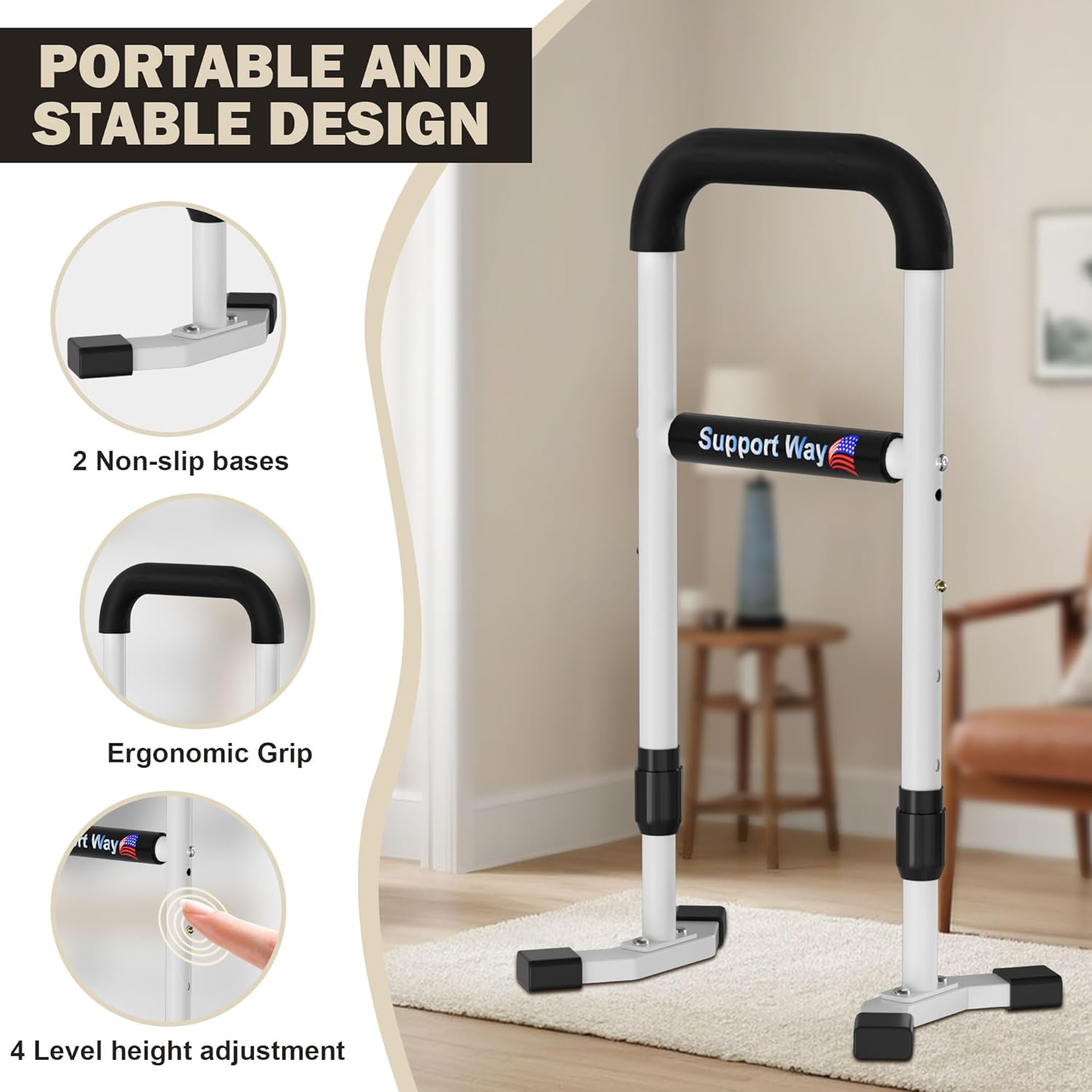 Stand Assist Aid Plus, 20-26.8" Adjustable Steel Standing Aid for Seniors & Elderly, Lift Assist Device to Get Up from Floor, Kneeling, or Low Seats, White