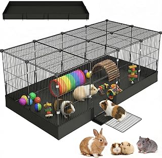 20 Planes Guinea Pig Cages Enclosed Hamster Cage with Door & Waterproof Liner, Expandable Cage for Guinea Pigs, Metal Wire Yard Fence Rabbit Cage