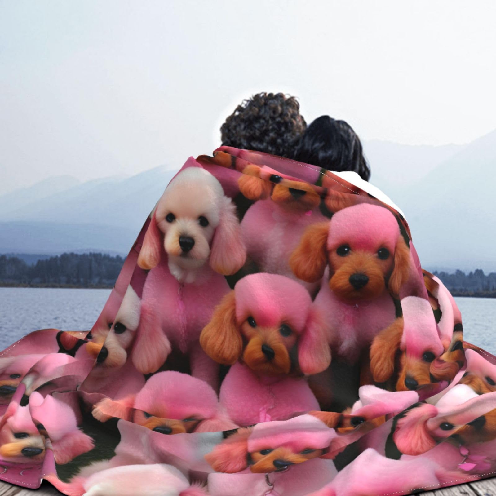 Coperta decorativa in morbida flanella calda e accogliente per bambini, cane, gatto, 127 x 152 cm, stampa di barboncini rosa