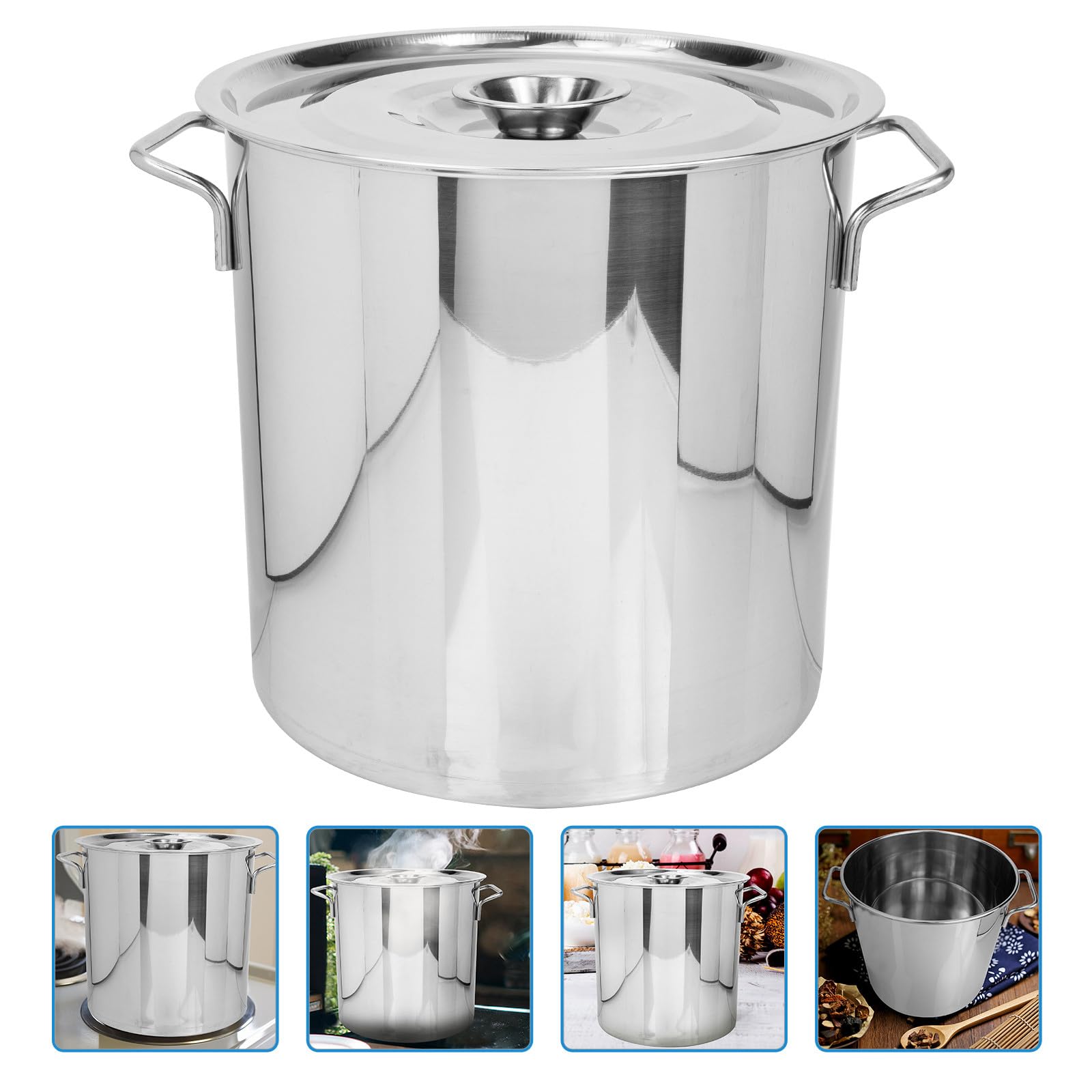 UKCOCO Pentola per Zuppa e Cottura Crostacei in Acciaio Inossidabile Argento Manico Design Lucidata e Superficie Liscia per Cucina Domestica