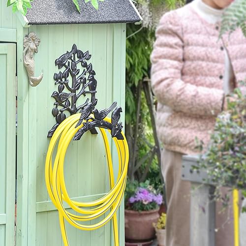 Miniatura 25 de Sungmor Soporte de manguera de jardín de hierro fundido resistente, colgador de manguera de agua montado en la pared, estante de manguera decorativo