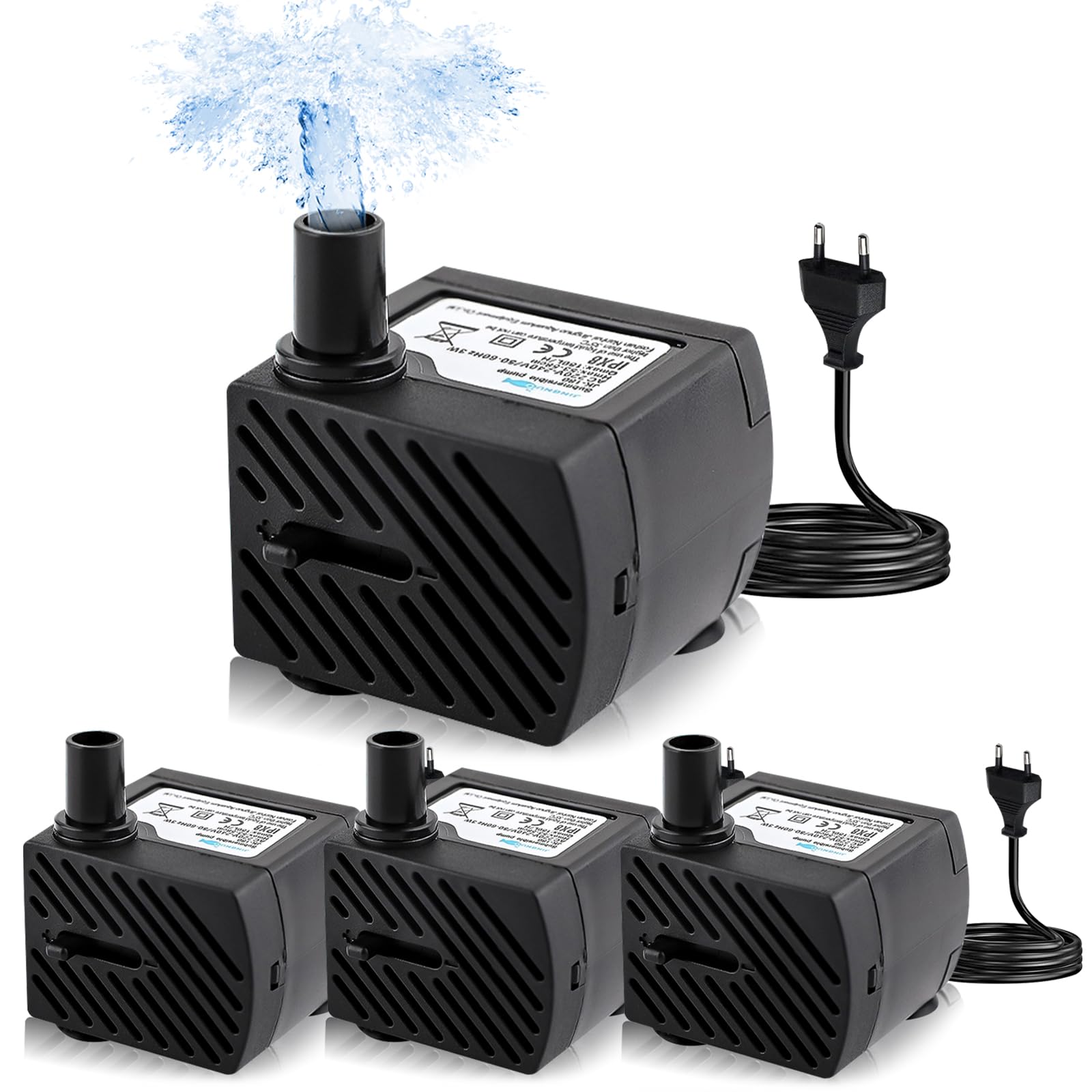 4 mini bomba de agua para acuario, 180 L/H, 3 W, ultraligera, pequeña, con cable de alimentación de 1,5 m, para fuente de mascotas, acuario, estanque, hidroponía, interior o exterior