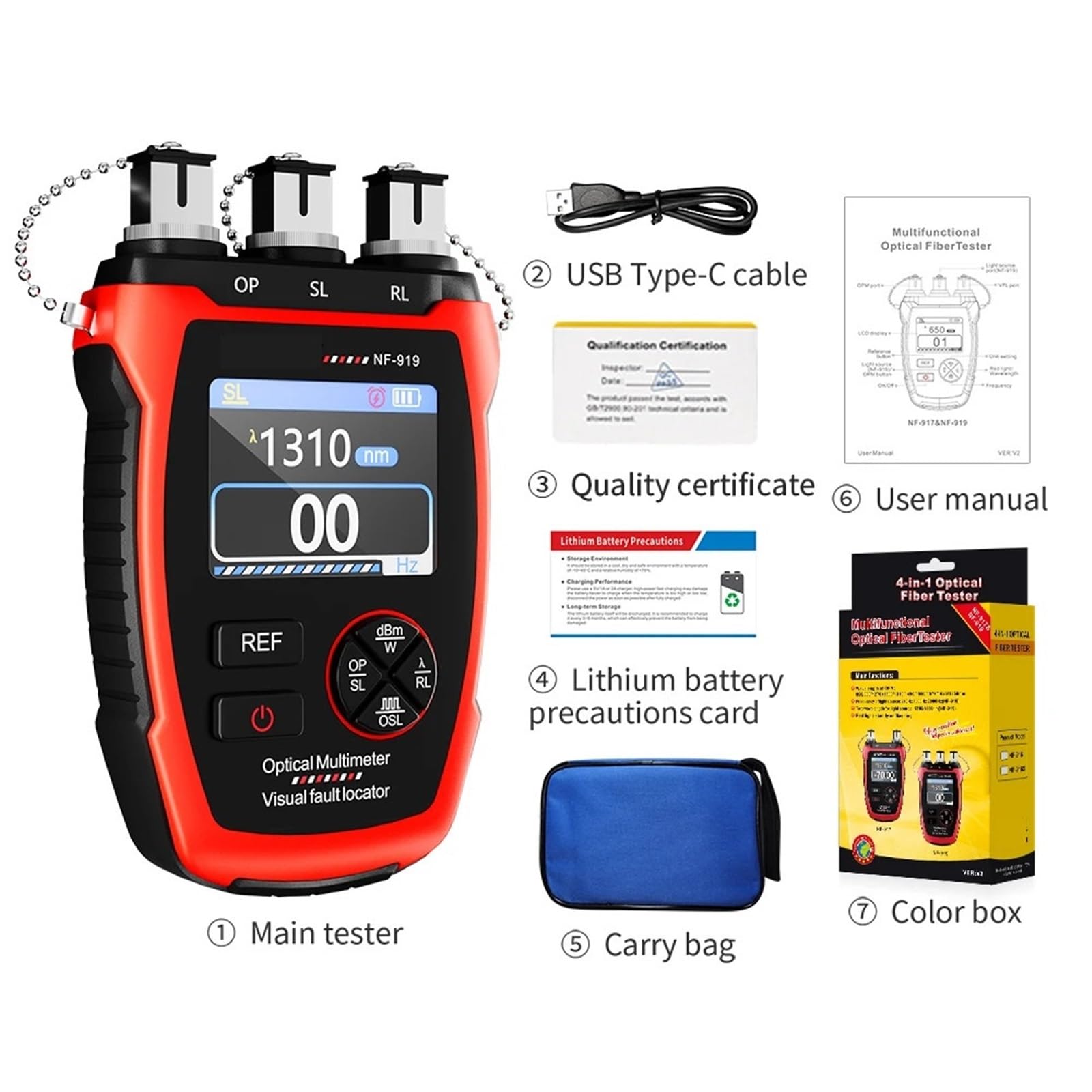 OTDR, NF-919 Optisches Leistungsmessgerät mit Lichtquelle, 6 Wellenlängen, Vfl Ref Sl, Visual Fault Locator, Lichtdämpfungsmessung