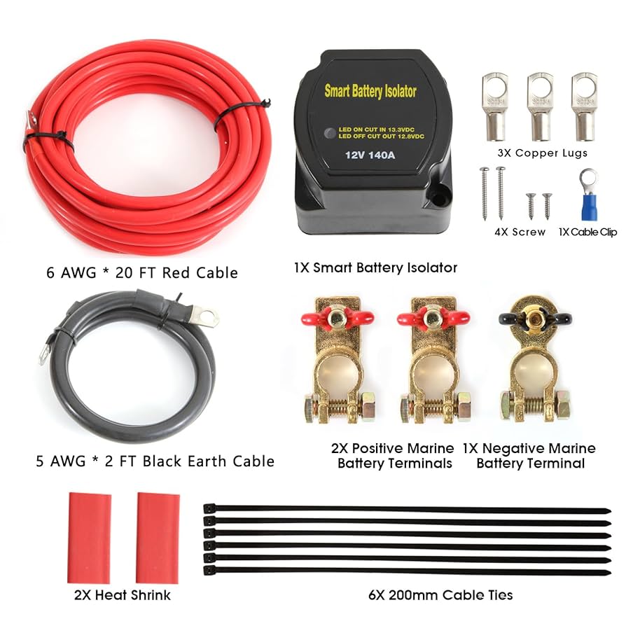 5mtr Split Charge Relay Kit 12v 140amp Durite 0-727-33 Intelligent
