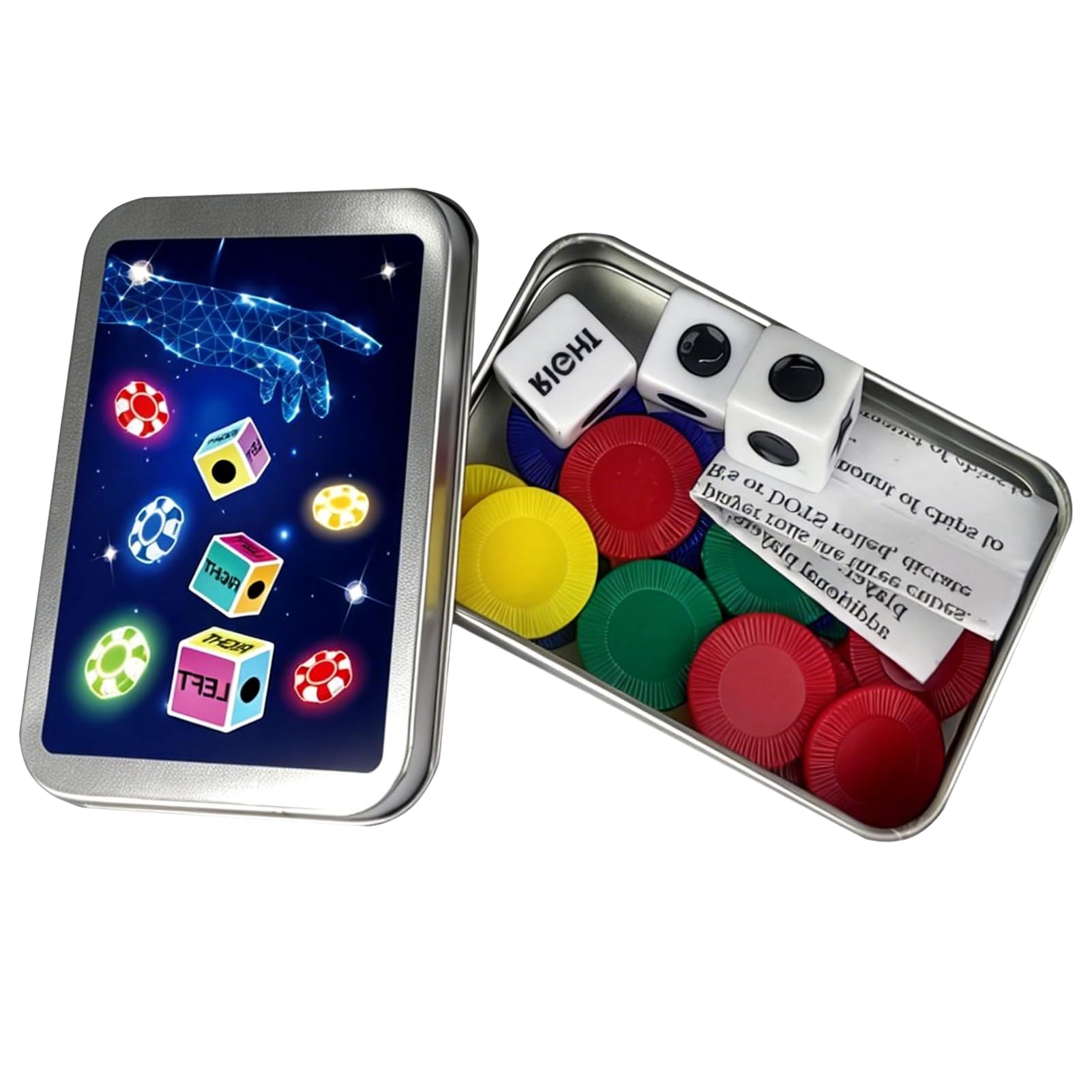 Portable Dice Game Set with 3 Dice and 24 Color Chips – Family Party Travel Game for 3+ Players, Includes Instructions