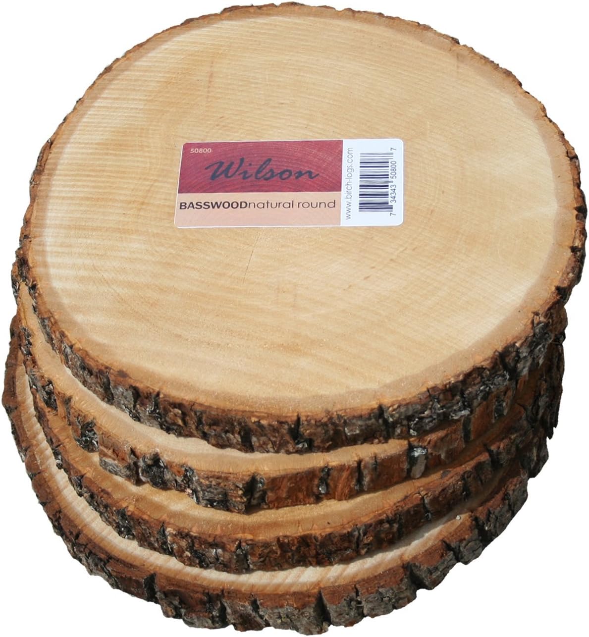 Wilson Basswood Round Rustic Wood Slice for Natural Décor, DIY Crafts (7-9") Set of Four