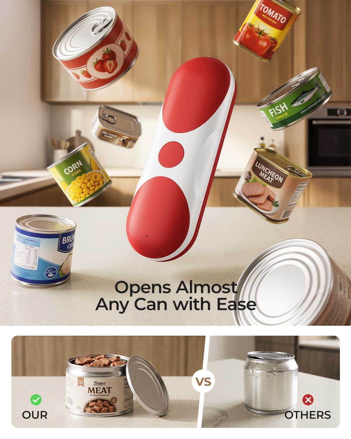 Apriscatole elettrico ricaricabile per cucina per anziani con artrite, alimentato a batteria senza fili, automatico, taglio laterale, bordo liscio, vivavoce, per lattine piccole o grandi