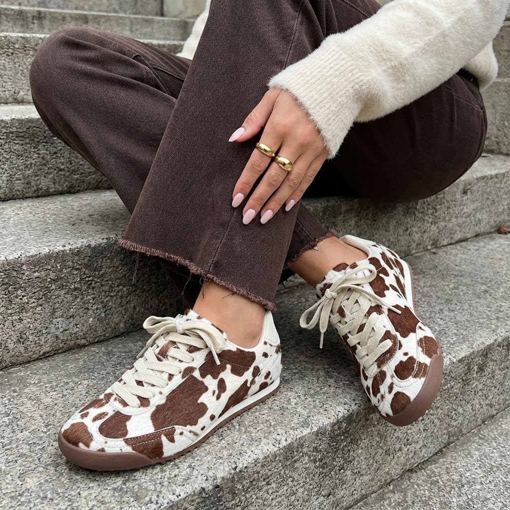 CUSHIONAIRE Techno Women’s Vegan Cow Print Calf-Hair Lace-Up Sneakers with Memory Foam Comfort - Image 3