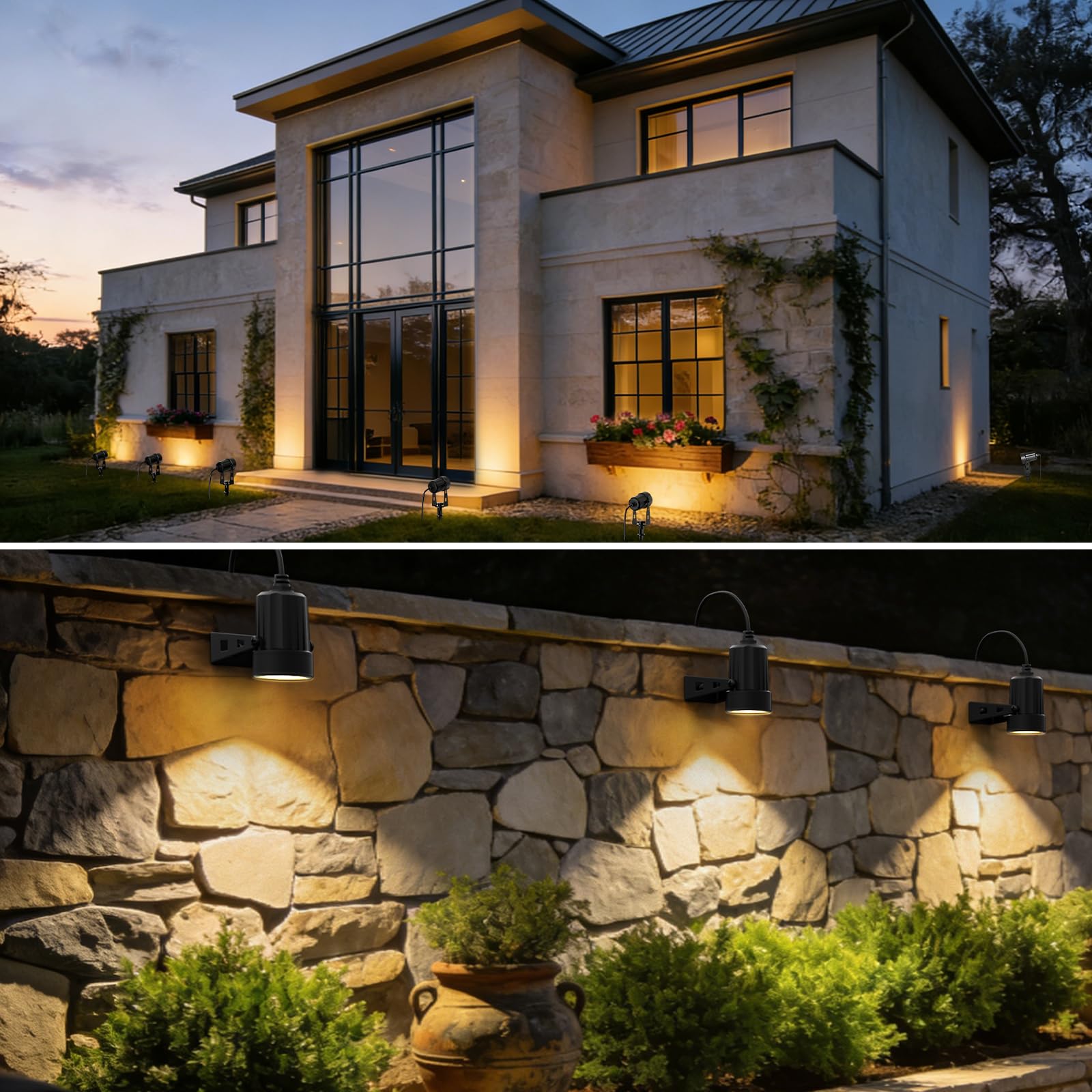 6 Pezzi 20M 6-IN-1 Luci da Giardino LED Faretto da Giardino Impermeabili IP67, Bianco Caldo 3000K 24V per Esterno Giardino