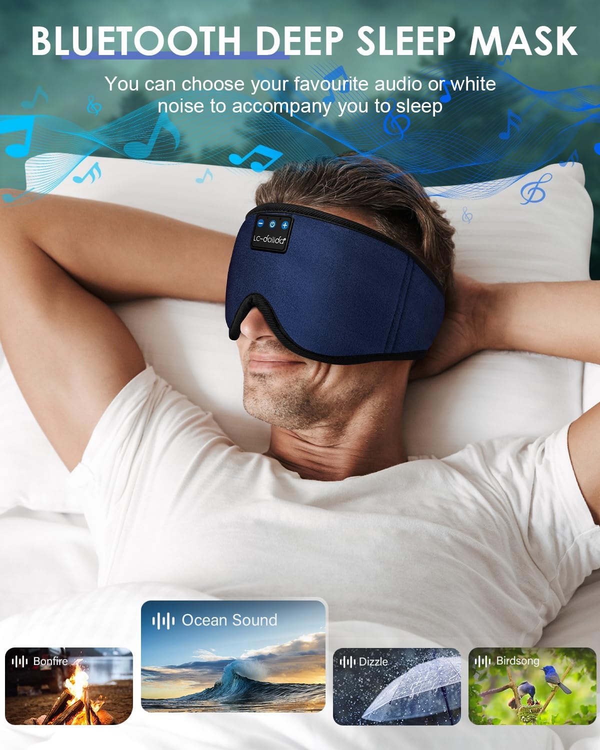 LC-dolida Sleep Headphones, Sleep Mask Bluetooth Wireless Music Eye Mask, Sleeping Headphones for Side Sleepers Sleep Mask with Bluetooth Headphones Ultra-Thin Stereo Speakers Perfect for Sleeping view 6