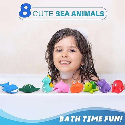 Miniatura 4 de LotFancy Juguetes de baño, juguetes de bañera sin moho para bebés y niños pequeños, 8 piezas sin agujeros, juguetes de baño de animales marinos del