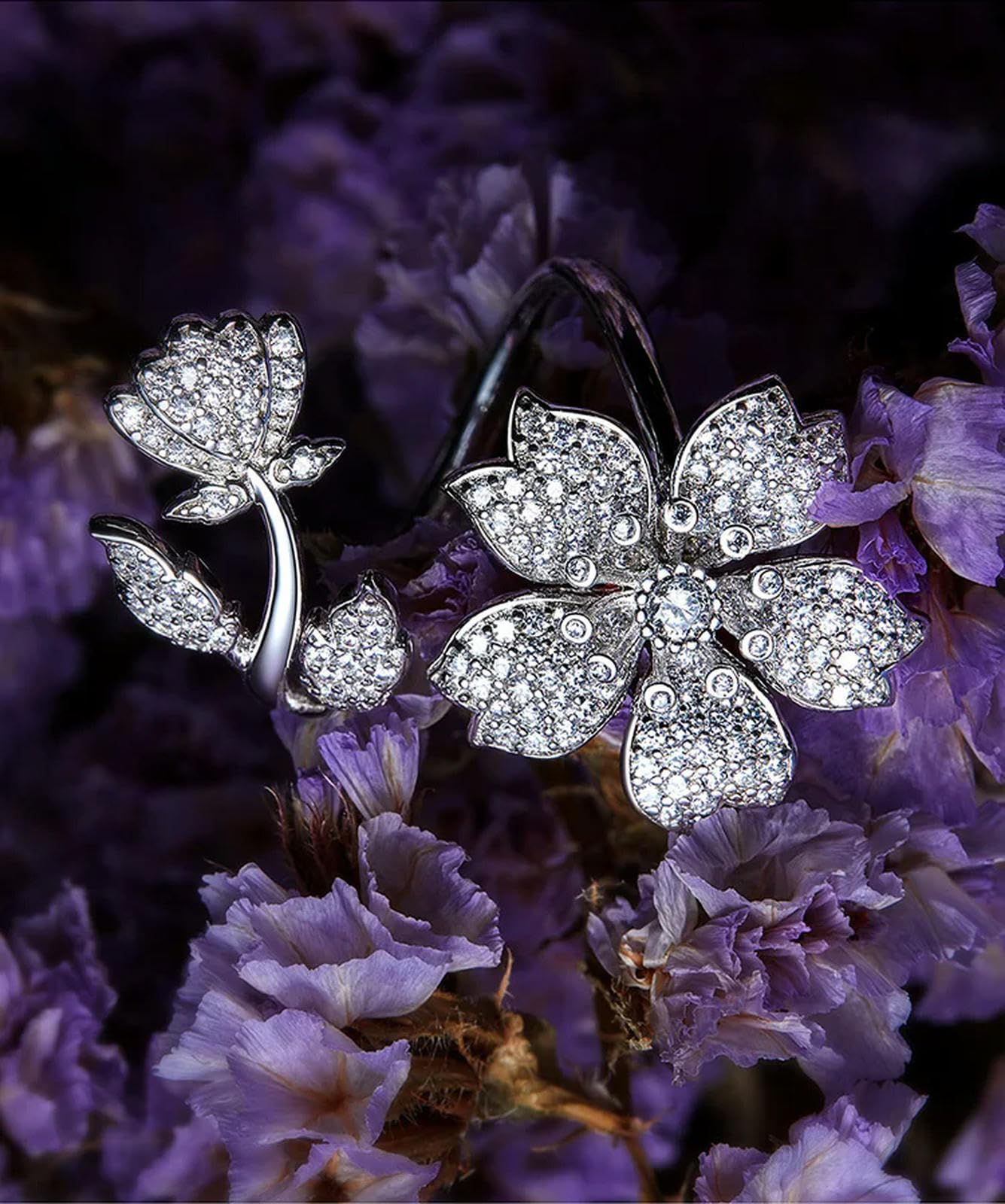 Anillo De Plata De Ley 925 Con Apertura De Sakura Y Flores, Ajustable, Para Mujer, Joyería Fina De Circonita