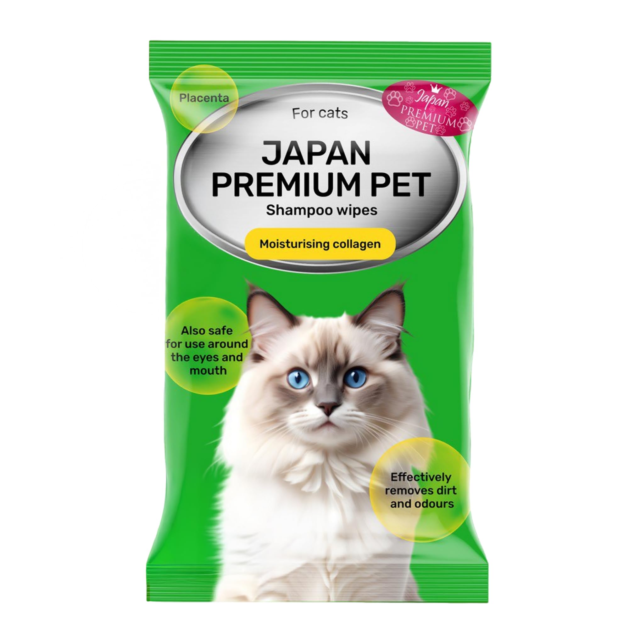 No Rinse Cat Shampoo Towel | Grooming Wipes That Work like Cat Dry Shampoo | Plant-based Cleaning & Deodorising Pet Wipes with Collagen & Placenta | 25 pcs (20 x 30 cm)
