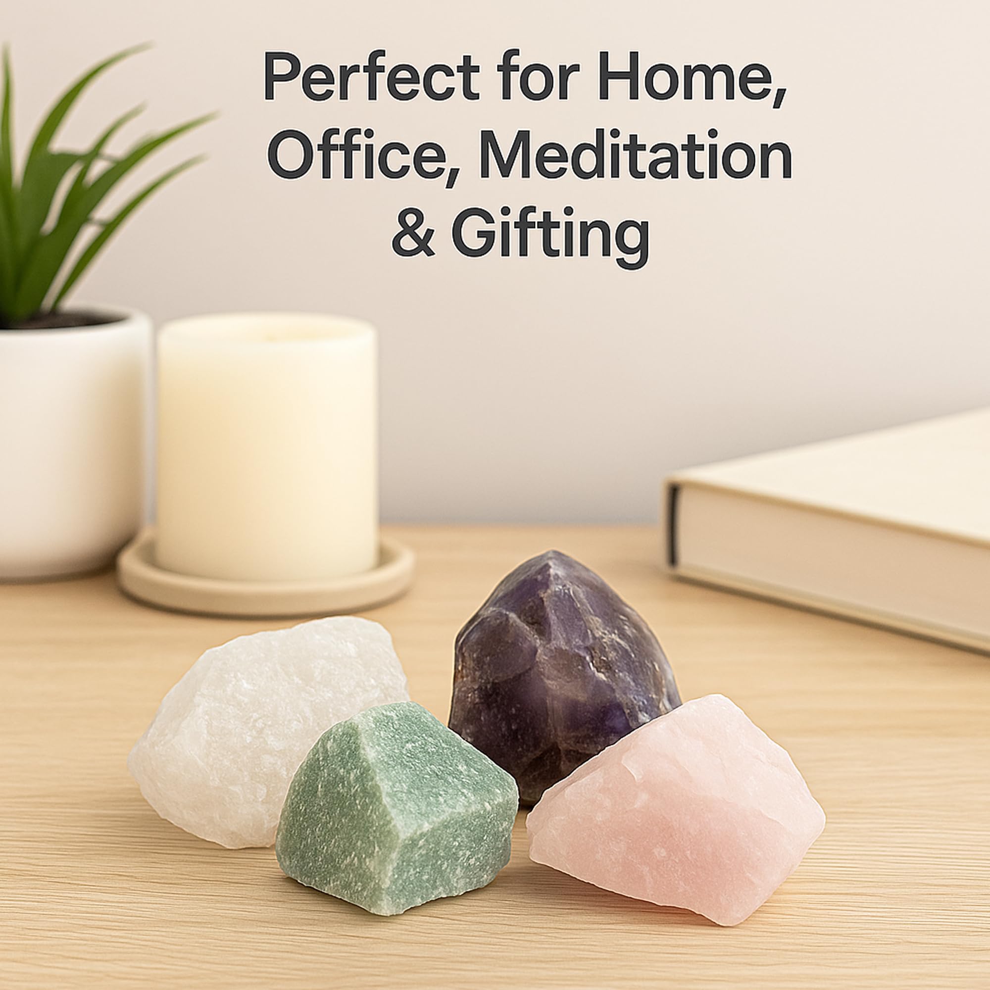 SEREIN Rose Quartz, White Quartz, Amethyst & Green Aventurine 250gm Raw Stone Natural Healing Crystal Rough Rock for Love, Protection, Clarity, Luck & Energy Balance Feng Shui Meditation & Home Decor 2