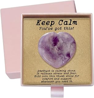 Anxiety Support Gift for Women - Amethyst Crystal Worry Stone, Stress Relief Thumb Stone, Thinking of You Comfort Gift, Inspirational Keepsake for Friends Family & Loved Ones (Amethyst)