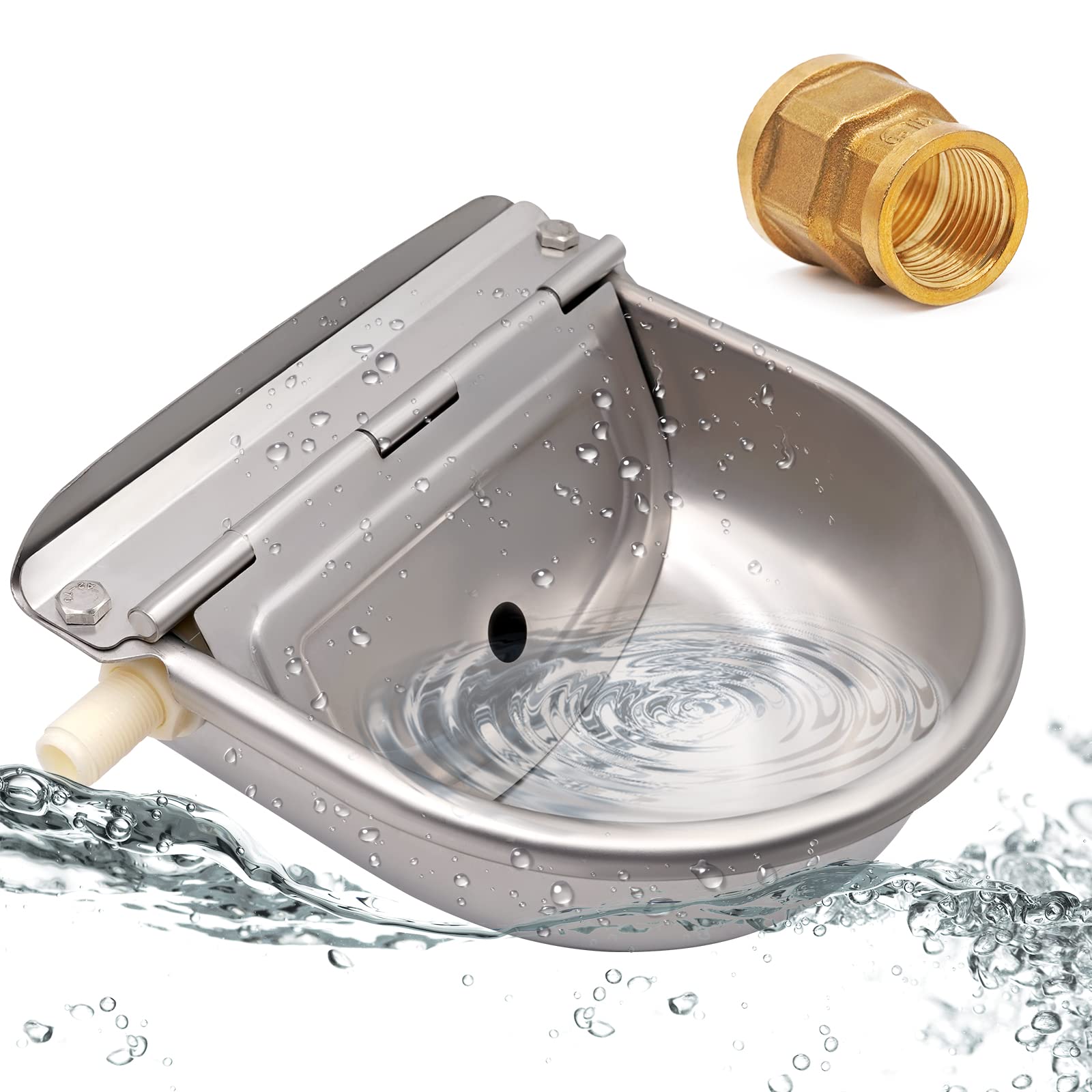 Abbeveratoio per Animali Domestici in Acciaio Inox Con Connettore, Ciotola per Acqua Automatica con Valvola A Galleggiante Regolabile Per Bovini, Maiali, Pecore, Cani