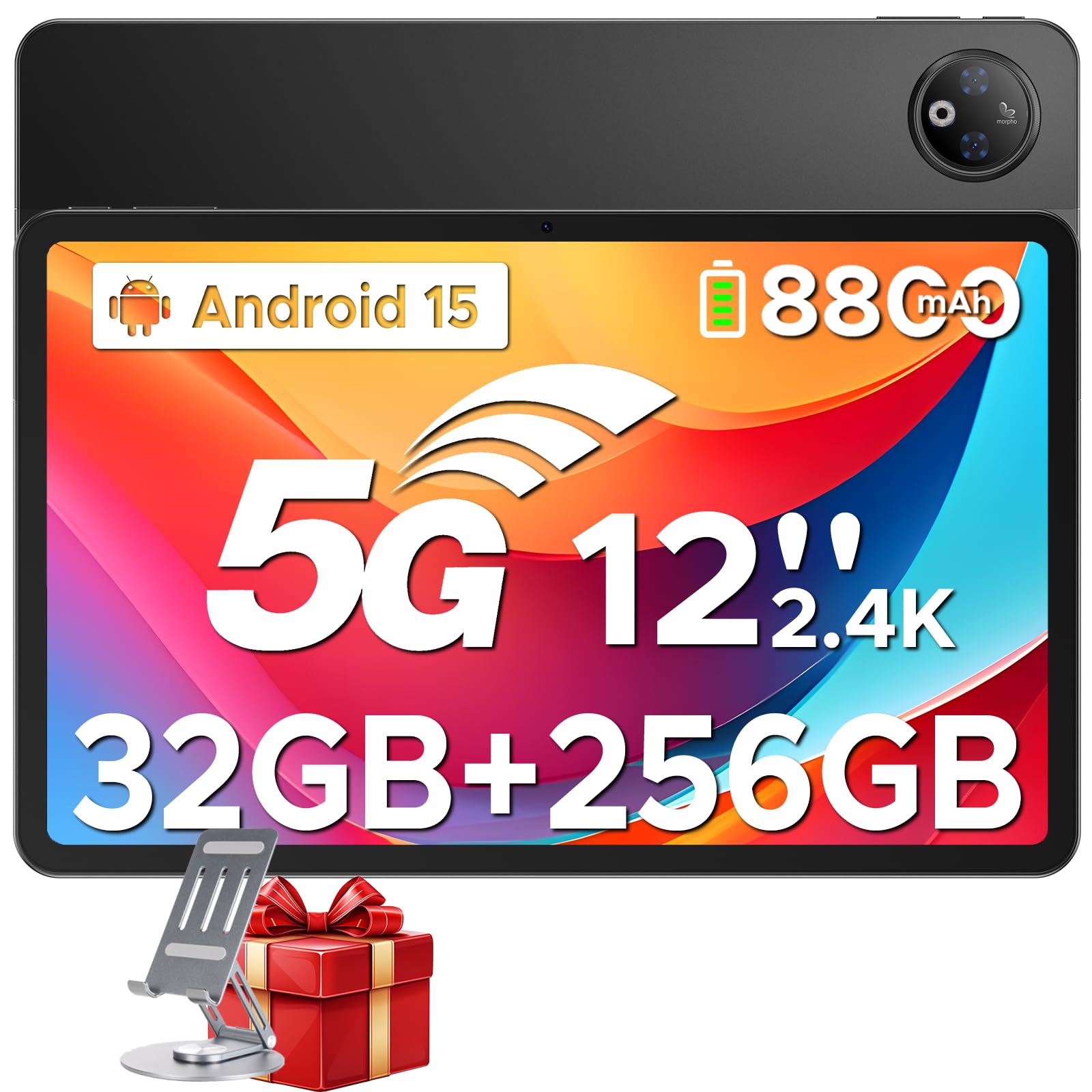 DOOGEE V Pad 5G Tablet 12 Pollici Dimensity 7050, 32 (8+24) GB RAM + 256GB ROM, 2.4K IPS 90Hz, 7.0mm Bordo Tablet con Sim Android 15, 5G NR + WiFi6 / 8800mAh 18W/ 13MP+8MP/ Sblocco Facciale/Nero