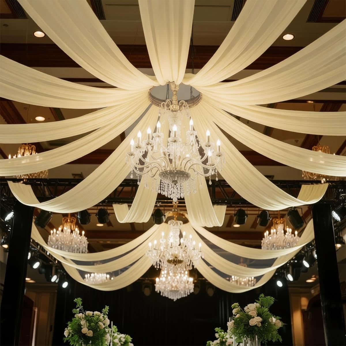 Photo 1 of 6 Panels 60"W x 480"L Beige Chiffon Draping Fabric for wedding - Easy Hanging, Ceiling Curtains for Wedding Arch, Home Decor, Stages, Party, Canopy Drapes, Ideal for Event Planners and DIY Enthusiasts