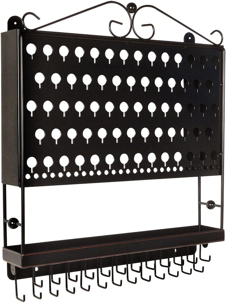 Designers Impressions JR20-ORB Oil Rubbed Bronze Wall Mounted Organizer Necklace Holder Earring & Jewelry Display Rack with Tray