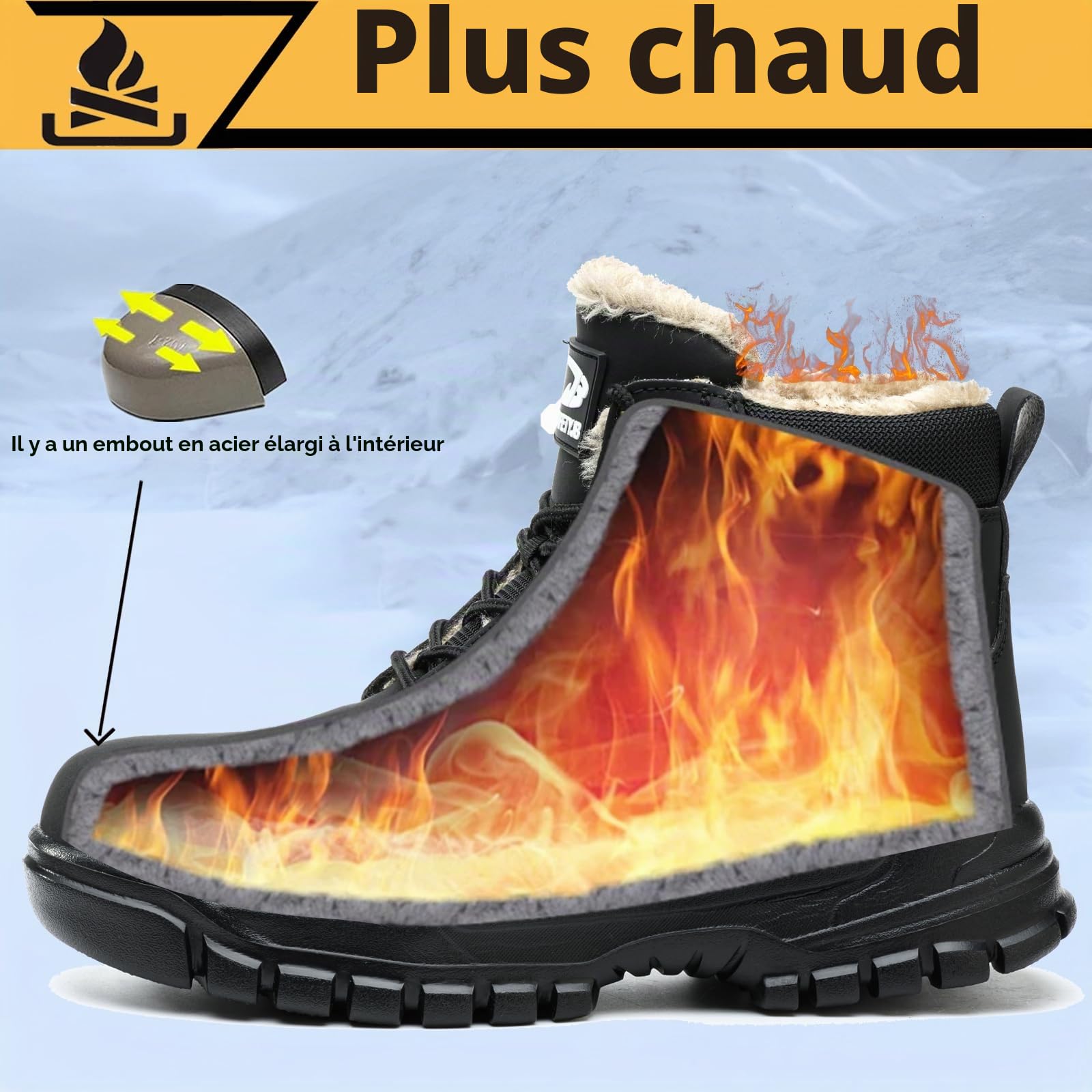 Chaussures de Sécurité Hiver Hommes Femmes Chaussures de Travail Embout Acier Protection Bottes de Sécurité Antidérapantes Imperméables Doublées Chaudes