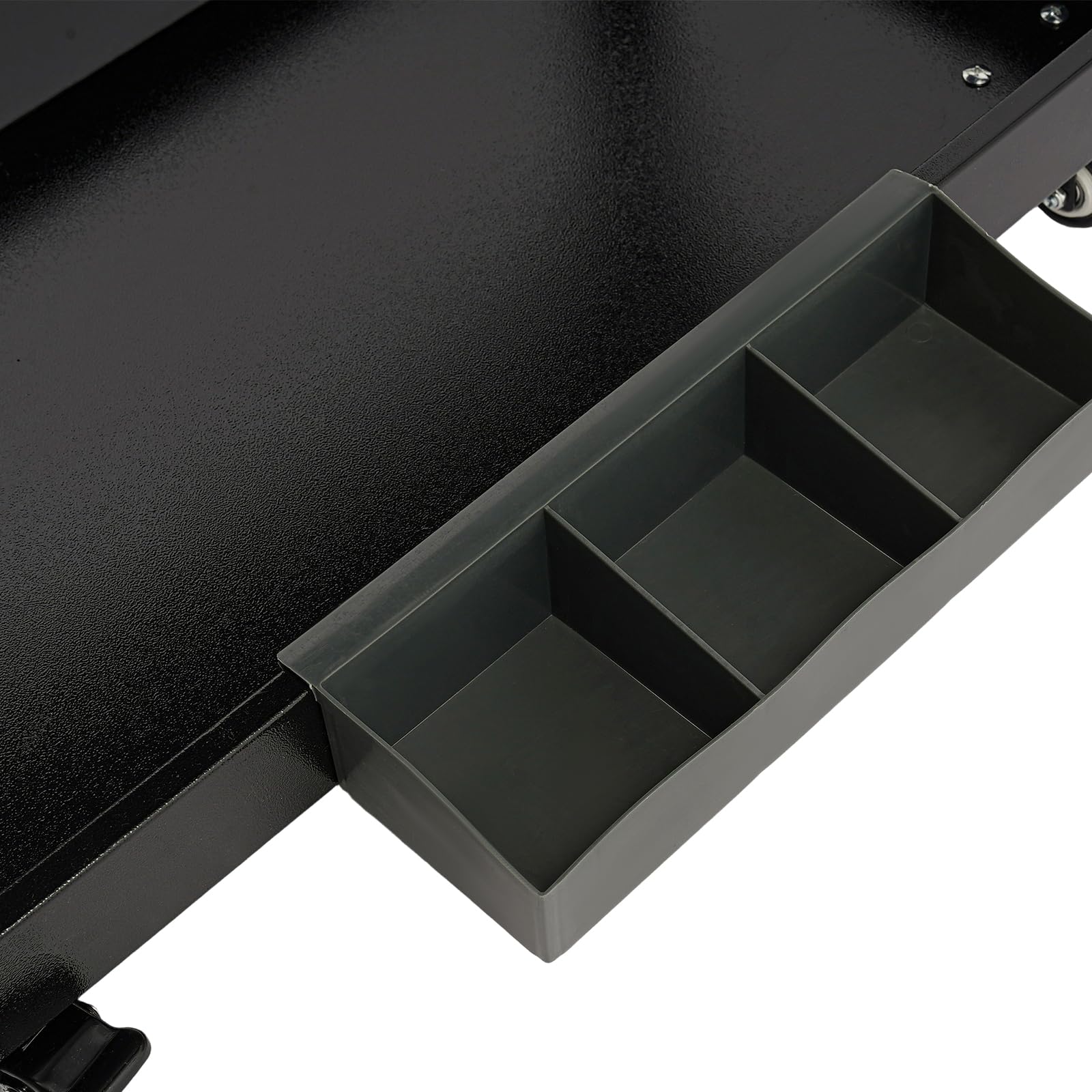 Carro de herramientas resistente, 3 niveles y 1 cajón con cerradura, agujero para colgar y caja de almacenamiento en el lateral, banco de trabajo con 4 ruedas (2 frenos), color negro