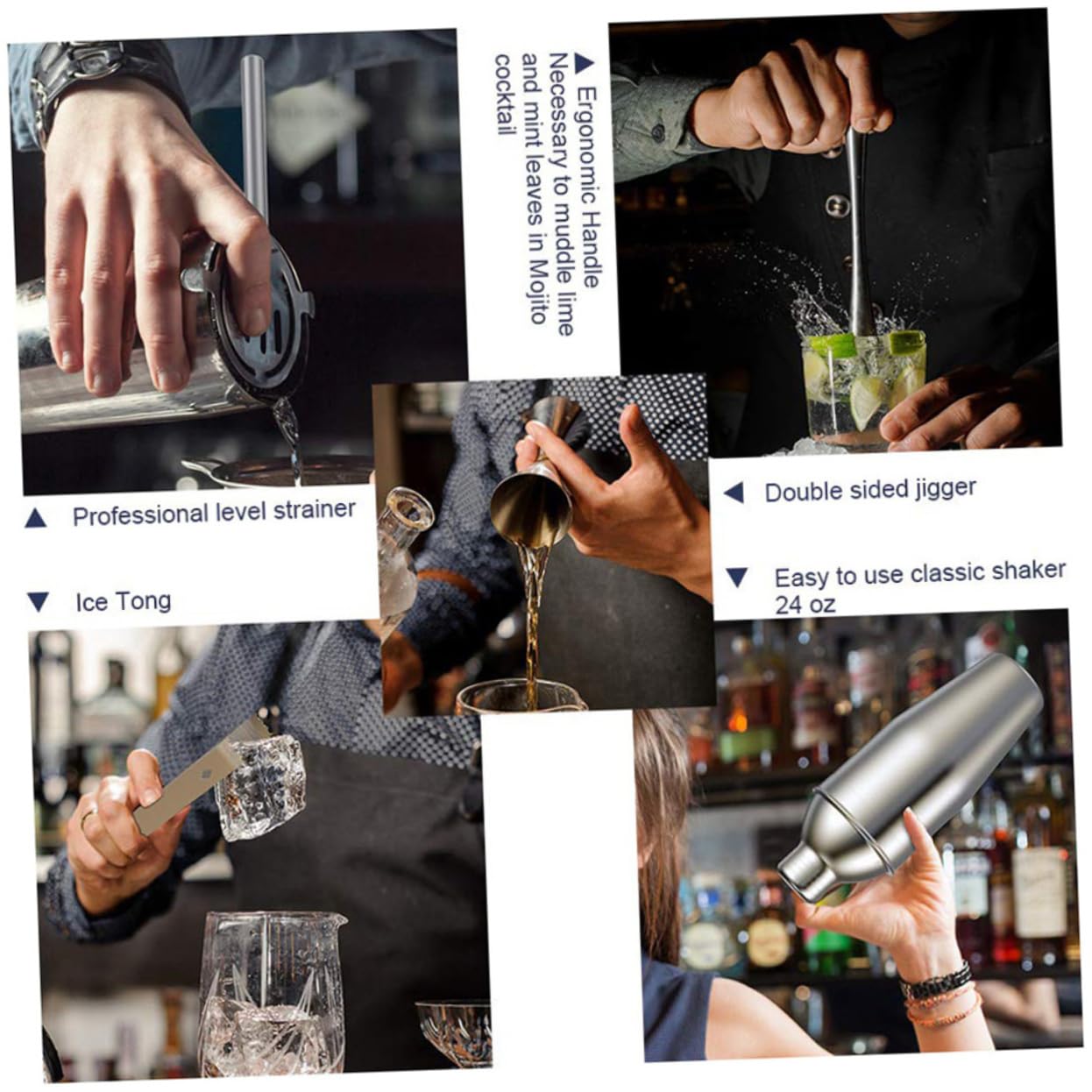 POPETPOP Set Cocktail Professionale Shaker da 550ml Robusto e Comodo 5 Pezzi in Acciaio Inossidabile Accessori Moderni per Bar Domestico e Aperitivi