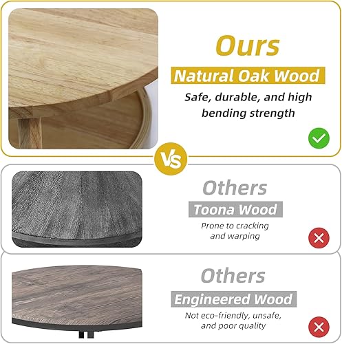 Miniatura 3 de Mesa auxiliar redonda con almacenamiento y cajón oculto, mesa auxiliar de madera natural de 20 pulgadas de profundidad x 20 pulgadas de alto con