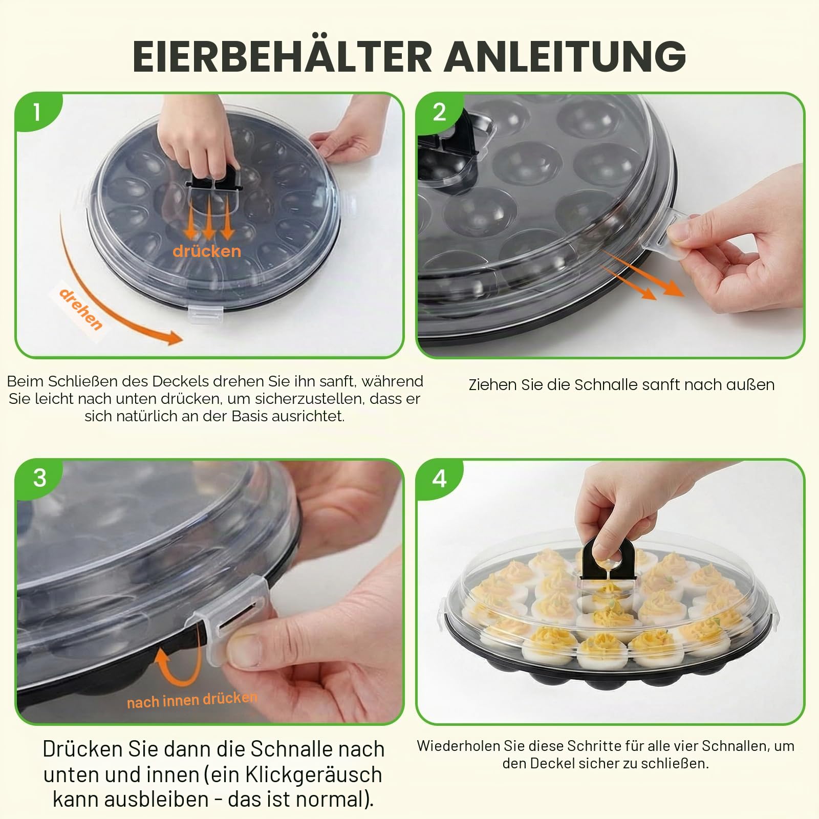 HANSGO Deviled Eierbehälter mit Deckel, 3 Stück Deviled Eierteller, Halter Tabletts mit 66 Schlitzen für Party und Küche, Schwarz
