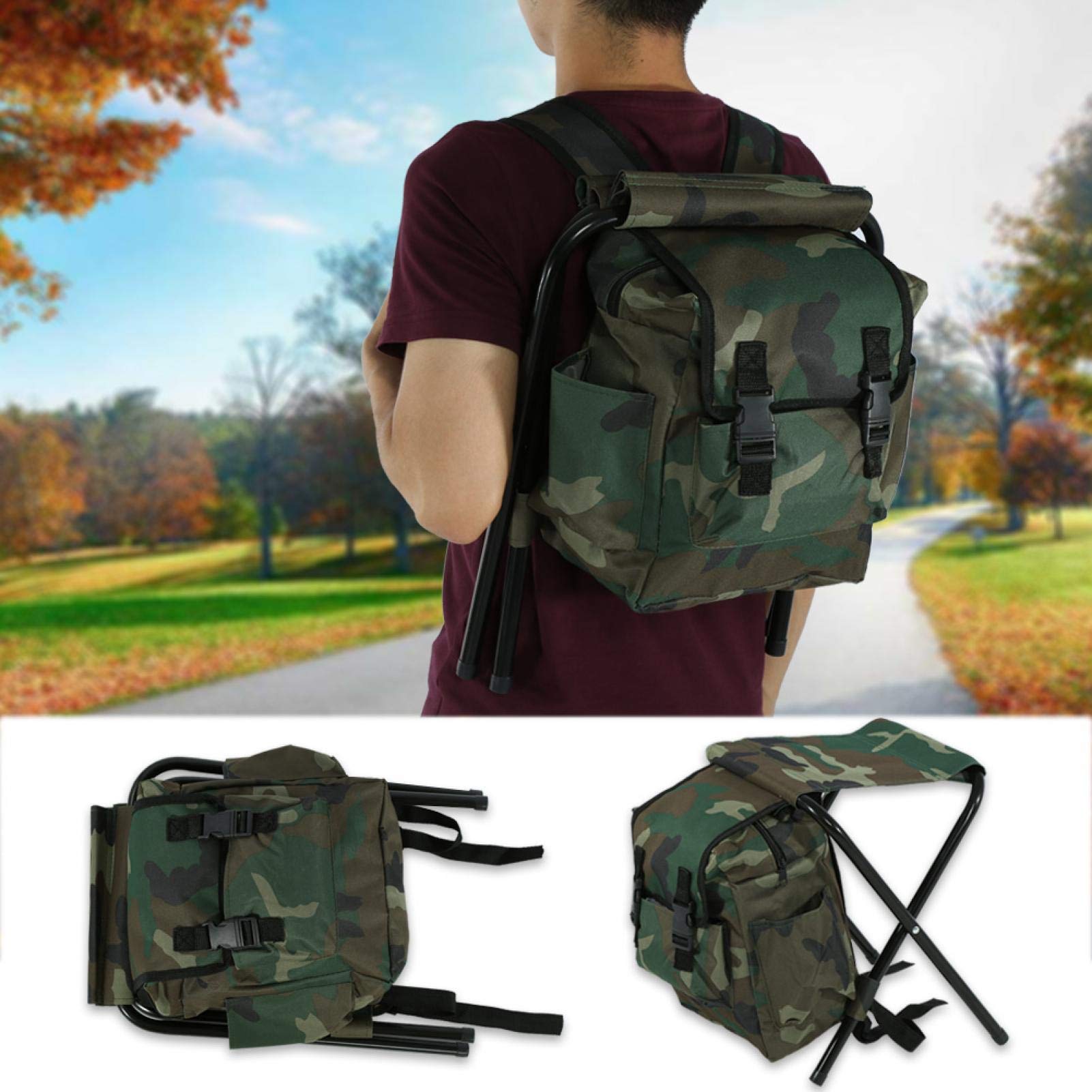 OUKENS Sedia zaino da pesca, sgabello da campeggio pieghevole da trekking Sgabello da pesca portatile all'aperto Outdoor per Pesca, Campeggio, Picnic, Barbecue