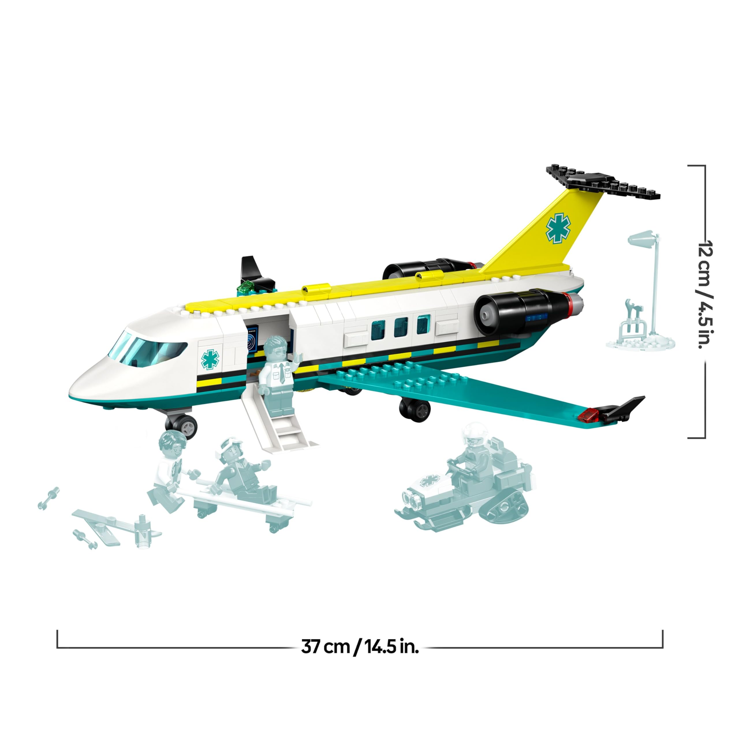 LEGO City Ambulancia Aérea de Emergencia - Juego Médico con Avión Sanitario de Juguete - 4 Minifiguras inc. Médica y Piloto - Moto de Nieve, Camilla y Herramientas - Regalo para Niños de 6+ Años 60465