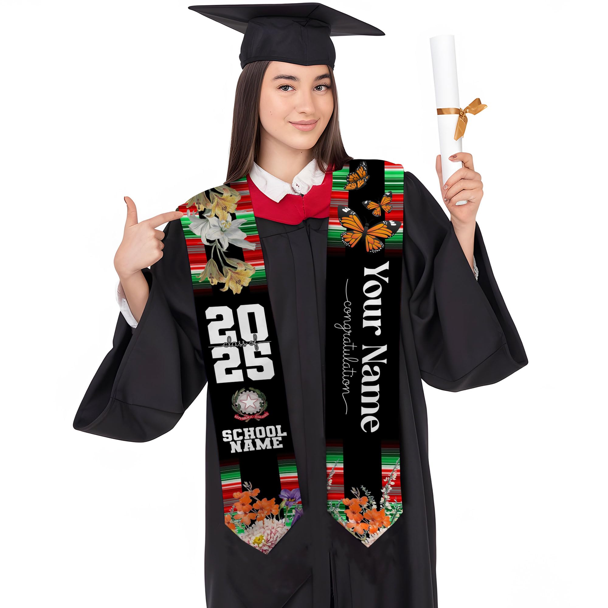 MonkeyVan Personalized Italy Flag Graduation Stole Sash 2025, Italians American Flag Graduation Sash For International Student Itl 13