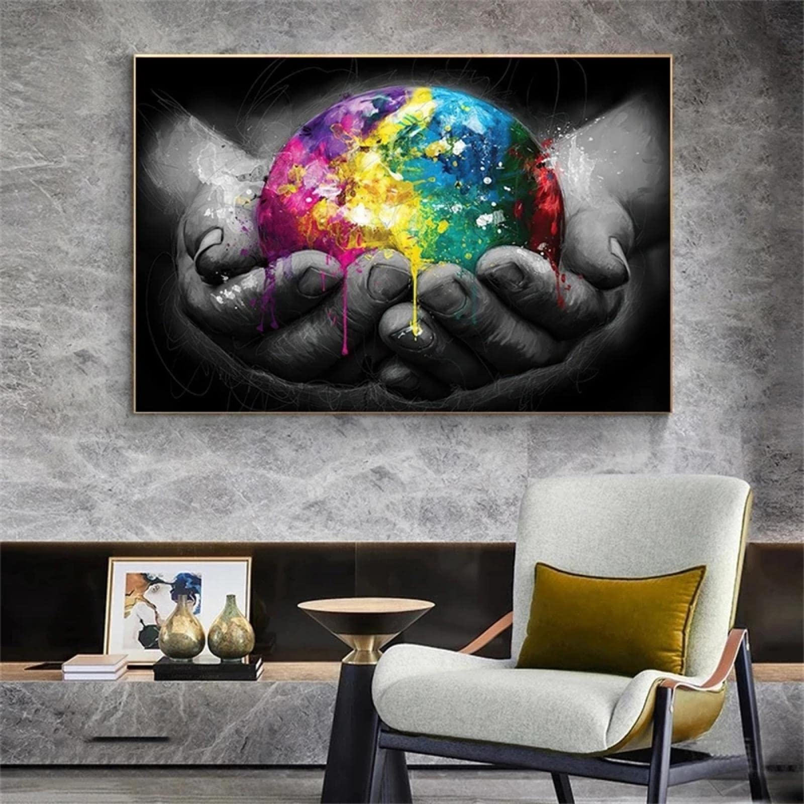 Amazon.co.jp: 地球のポスターを持っている手は地球のキャンバスの絵画