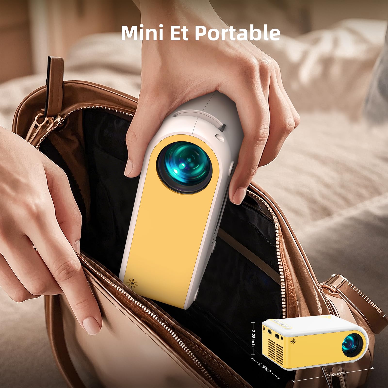 Mini Projecteur Video 4K 1080P Supporte, Videoprojecteur Portable avec WiFi et Bluetooth 5.4, Retroprojecteur de Cinéma D'extérieur, Projecteurs Vidéo avec Haut-Parleur