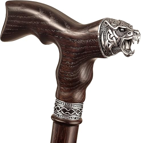 Asterom Handmade Celtic Walking Cane for Men - Bear - Cool Wood Cane Stylish Walking Stick
