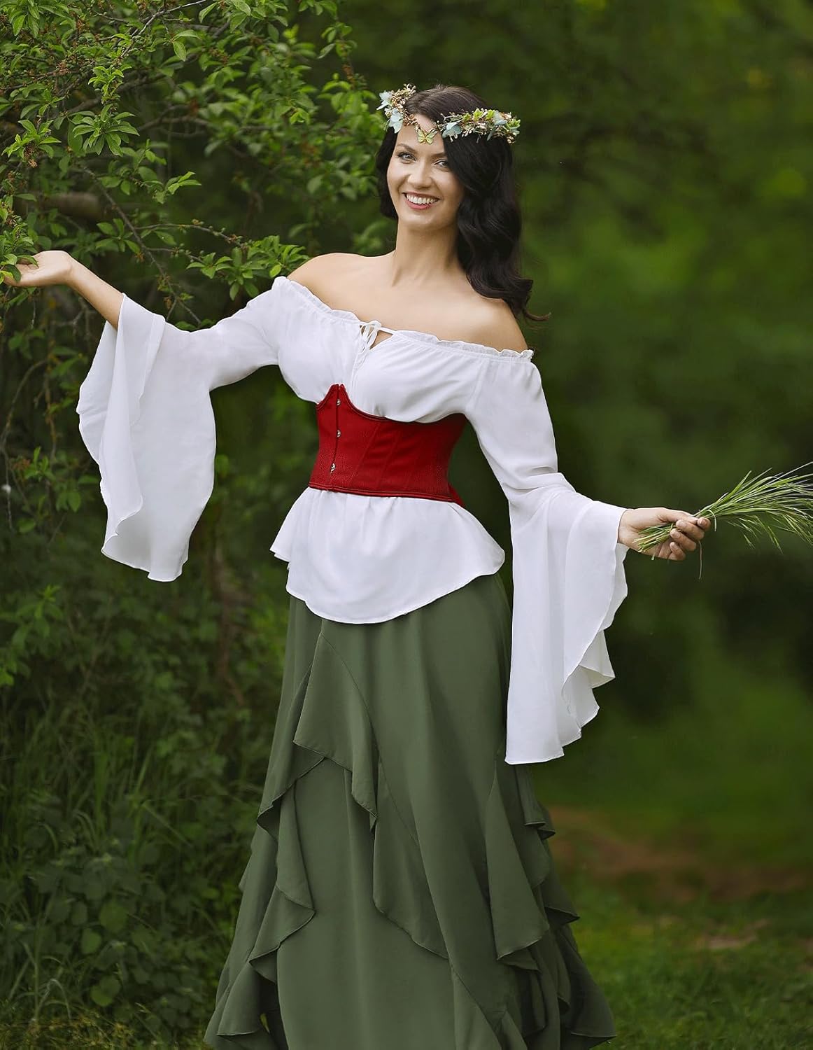 SCARLET DARKNESS Renaissance Shirt Women Peasant Blouse Bell Sleeve Off Shoulder Tops Pirate Costume - Image 5