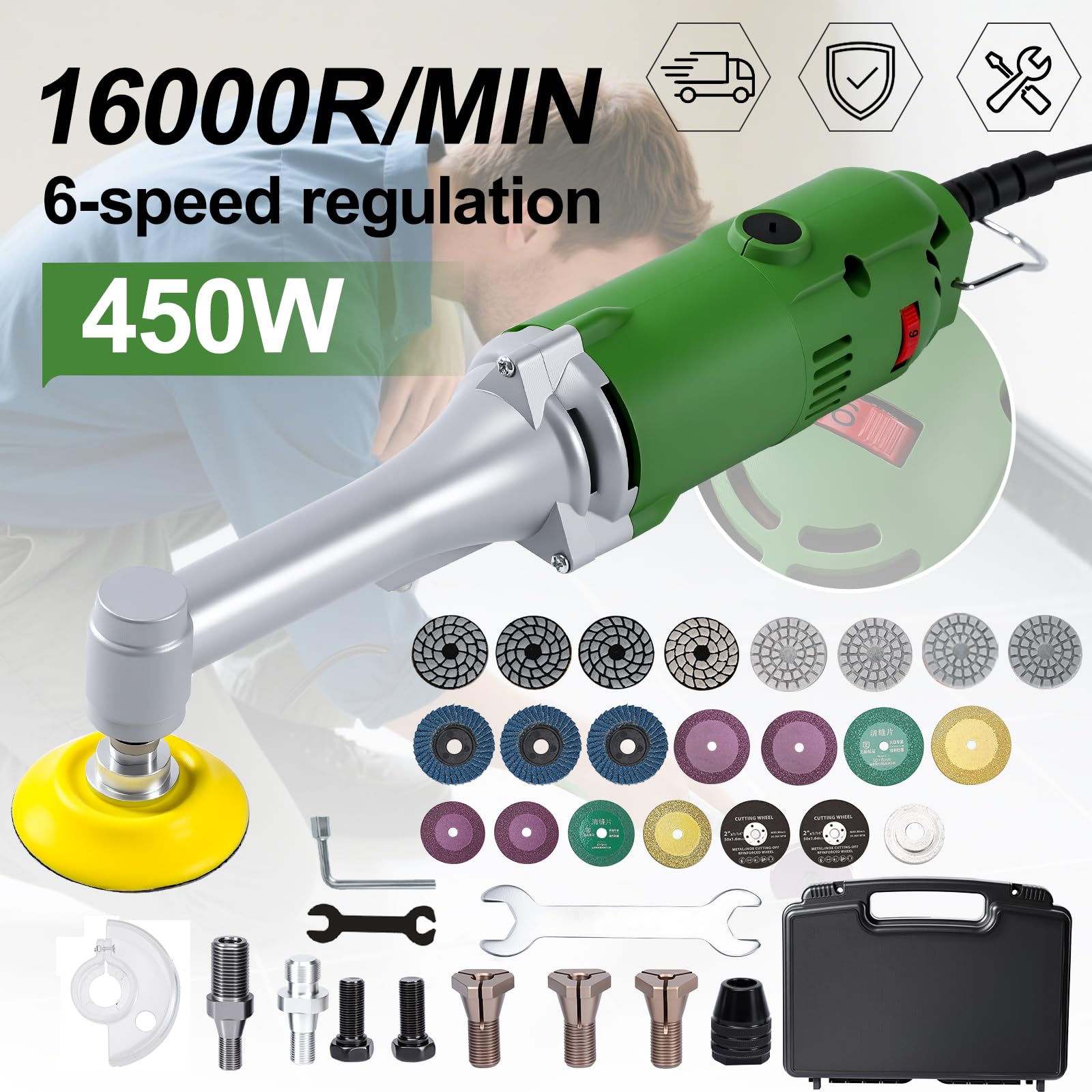 Outil De Restauration Des Joints De Carrelage 450W,Meuleuse Droite (vert) | Outil Rotatif Électrique Professionnelle avec 6 Vitesse Réglables, 16 000 tr/min, Pince 3mm, pour Meulage et Tronçonnage