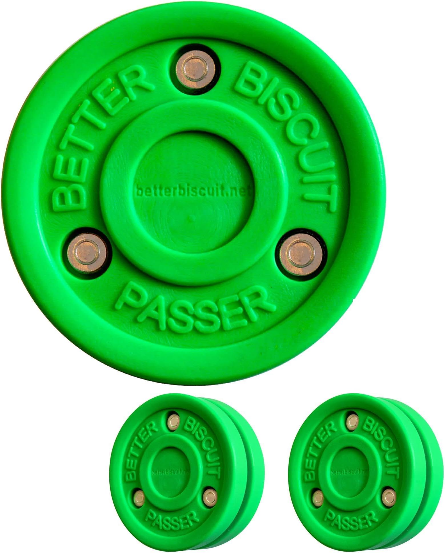 Better Biscuit Passer-2 Pack | Off-Ice Stickhandling & Passing Puck | This Biscuit is Great for Street Hockey, Green