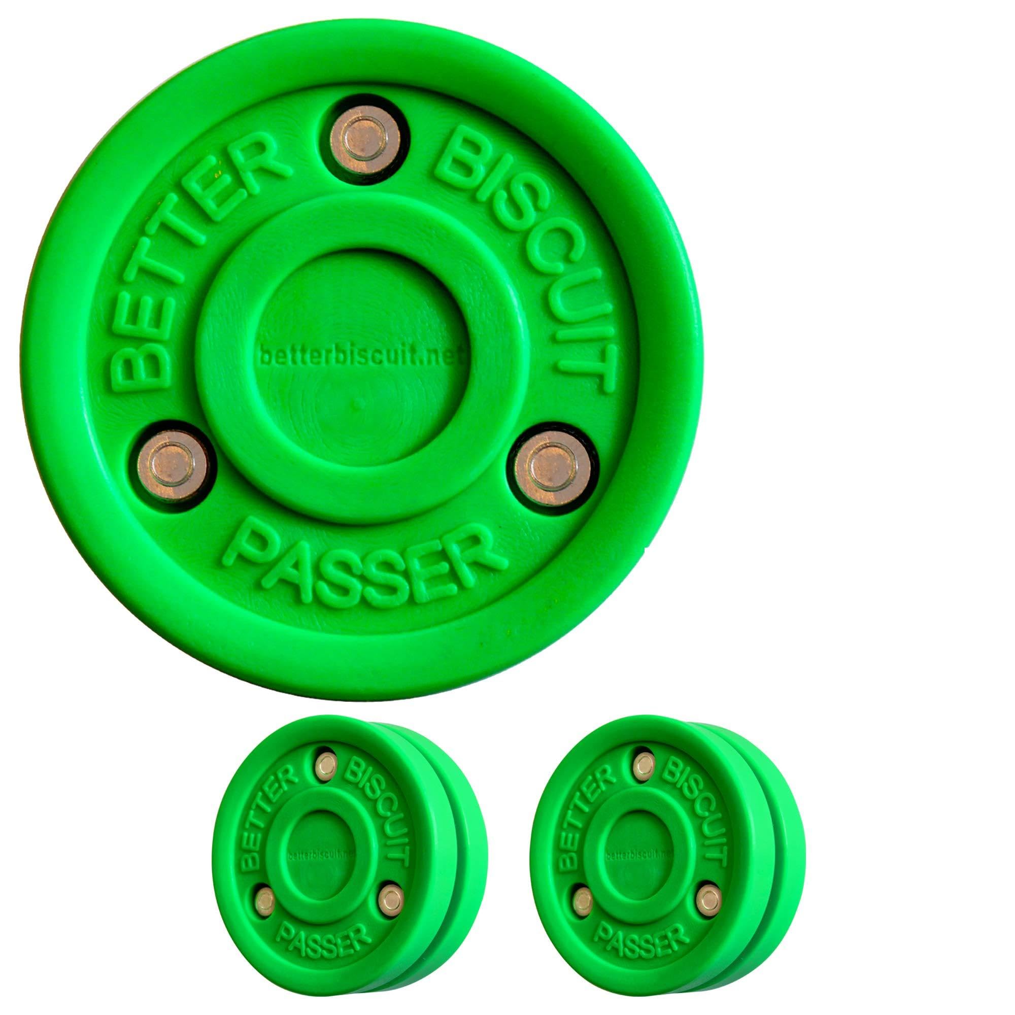 Better Biscuit Passer-2 Pack | Off-Ice Stickhandling & Passing Puck | This Biscuit is Great for Street Hockey, Green