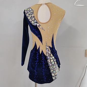 LIUHUO Rhythmic Gymnastics Leotards Fashionable Comfortable Mesh Blue Long Sleeve Velvet Uniform