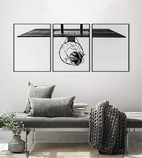 Canvas Painting 3 Piece Prints Basketball Hoop Wall Art Modular Poster Pictures Framed Artwork for Living Room Teen Room Decor Bedroom Decoration