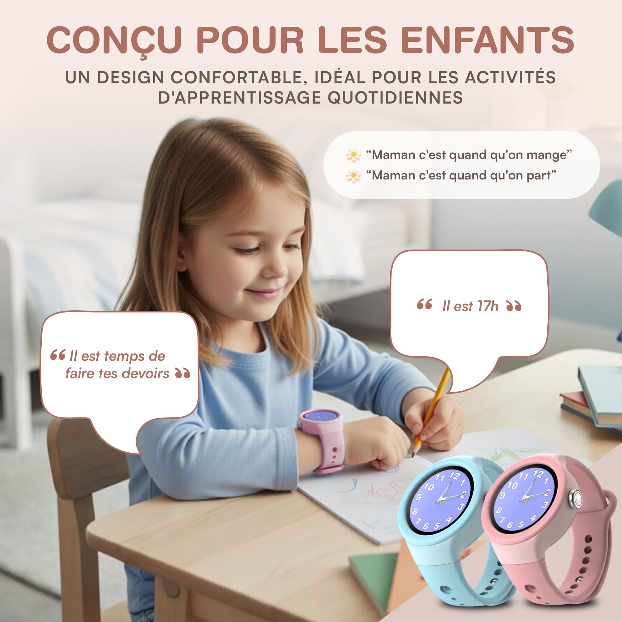 Montre Enfant Fille ou Garcon, Montre educative, Montre Parlante – Apprendre l’Heure Facilement – Jeux éducatifs – Alarmes routines – Keylearn Watch