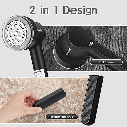 Miniatura 3 de SUPER LINT Afeitadora de tela recargable, removedor de pelusa eléctrico con pantalla LED y contenedor de basura grande, afeitadora de suéter de 3