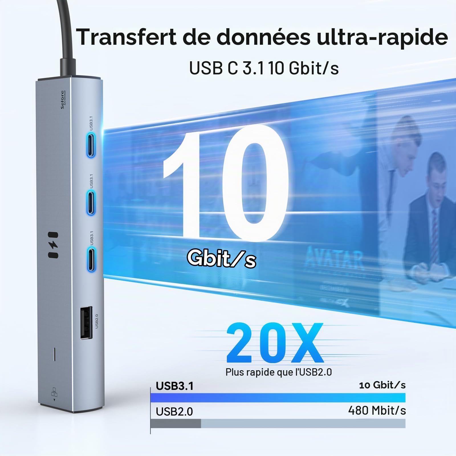 Selore Adaptateur Ethernet Hub USB C 10 Gbit/s